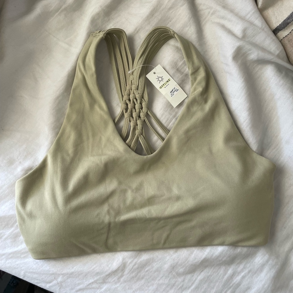 BNWT Aerie sage green macrame back sports bra